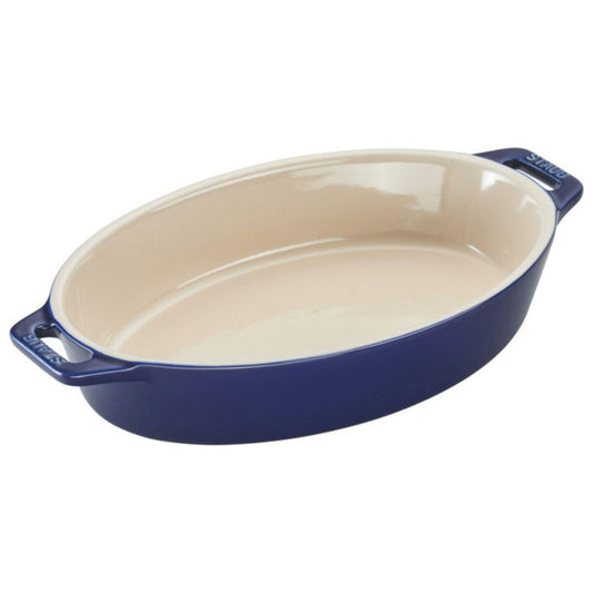 Staub Oval Dish Grand Blue, 9.1 inches (23 cm) Ceramic Au Gratin Dish, Oven Safe