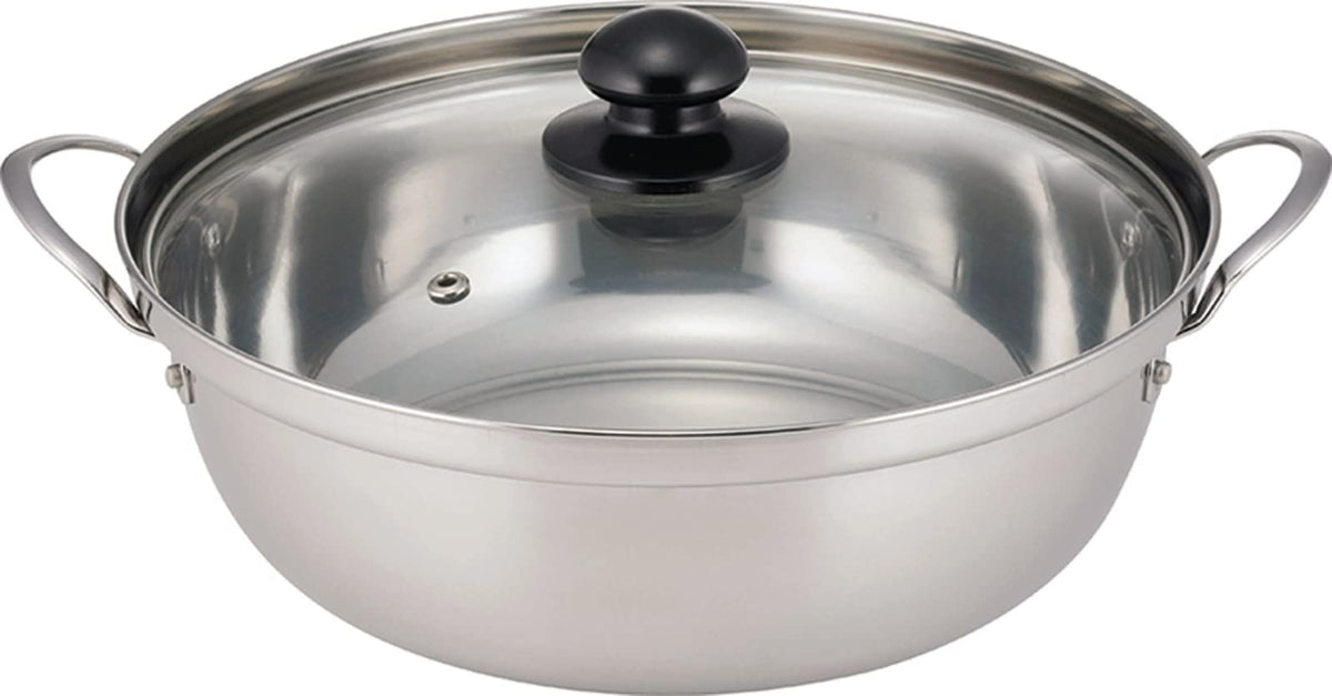 Kakuse FSC-04 Tabletop Tarafuku Pot, 9.4 inches (24 cm), For 3-5 People, Rust-resistant, Stainless Steel, Double Handed Pot, Glass Lid, Lightweight, Gas Stove, Induction Compatible, Four Seasons,