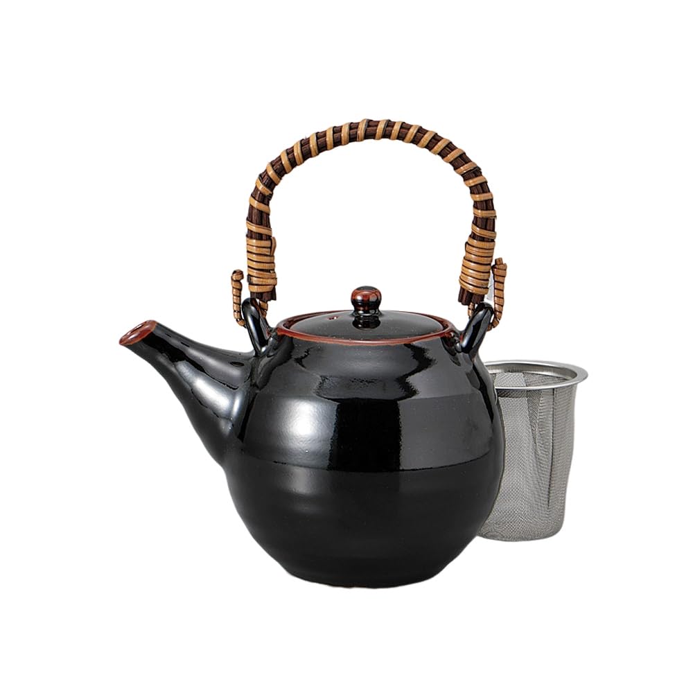 Ale-net Teapot, Earthenware, 5.7 x 4.1 x 4.5 inches (14.5 x 10.3 x 11.4 cm), 16.9 fl oz (500 cc), Black Tenmoku Earthenware (with Stainless Tea Strainer) Porcelain, Mino Ware, Made in Japan