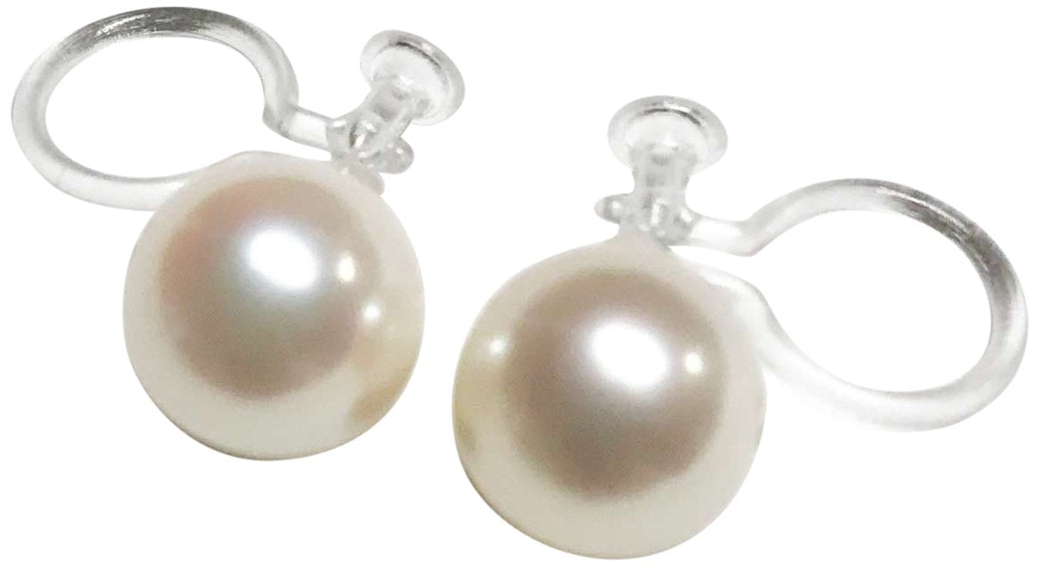 Mani・Mani 7-7.5mm Japanese Cultured Akoya Pearl nvisible Clip On Earrings Care cloth with Jewelry Pouch