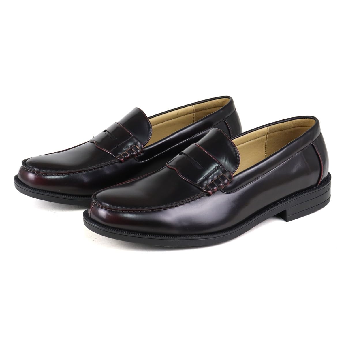 San-A-Plus 2661 Men's Loafer, Coin Loafer, School, Students, Large Size, 3E, Wide, Painless, for Commuting to School, Middle School, High School, Shoes, red (Wine), 25.5 cm 3E