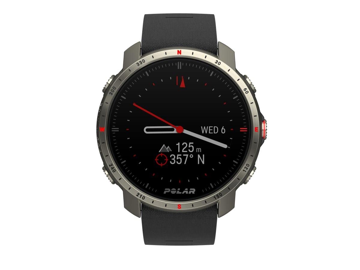 POLAR Grit X Pro Titan - Premium Outdoor GPS Sports Watch - Military-Durability,Wrist-Based Heart Rate Monitor,M/L,Black/Red - Titan