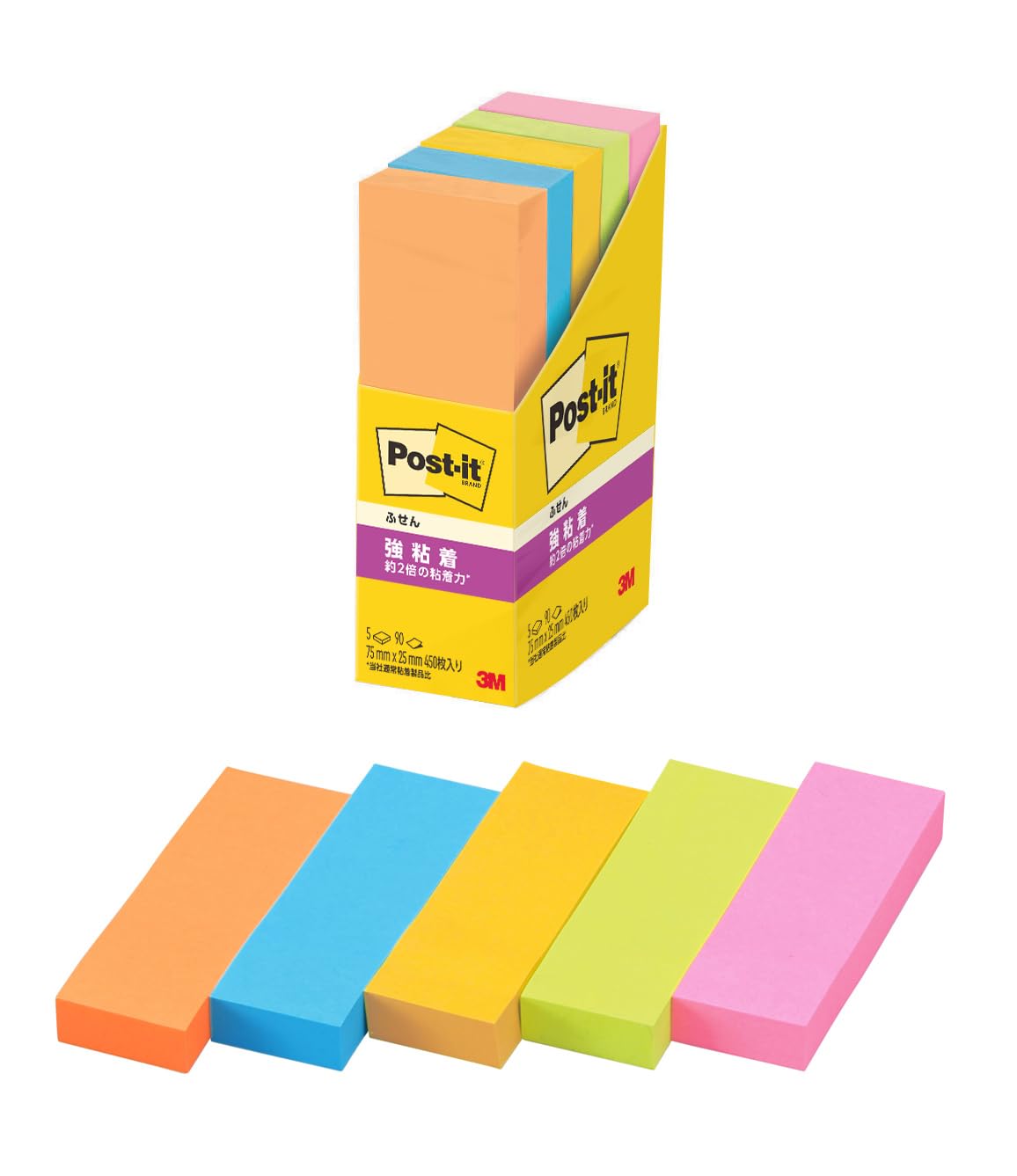 Pack of 5 75 x 25mm mixed color fluorescence Sumitomo (3M) Post-it (R) Sticky adhesive strength 500-5SSAN (japan import)