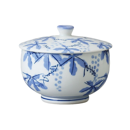 Ale-net Tea Cups, Sencha Bowl, With Lid, Arita Ware with Grape Lid, Porcelain, Dishwasher Safe, Microwave Safe, Porcelain, Made in Japan