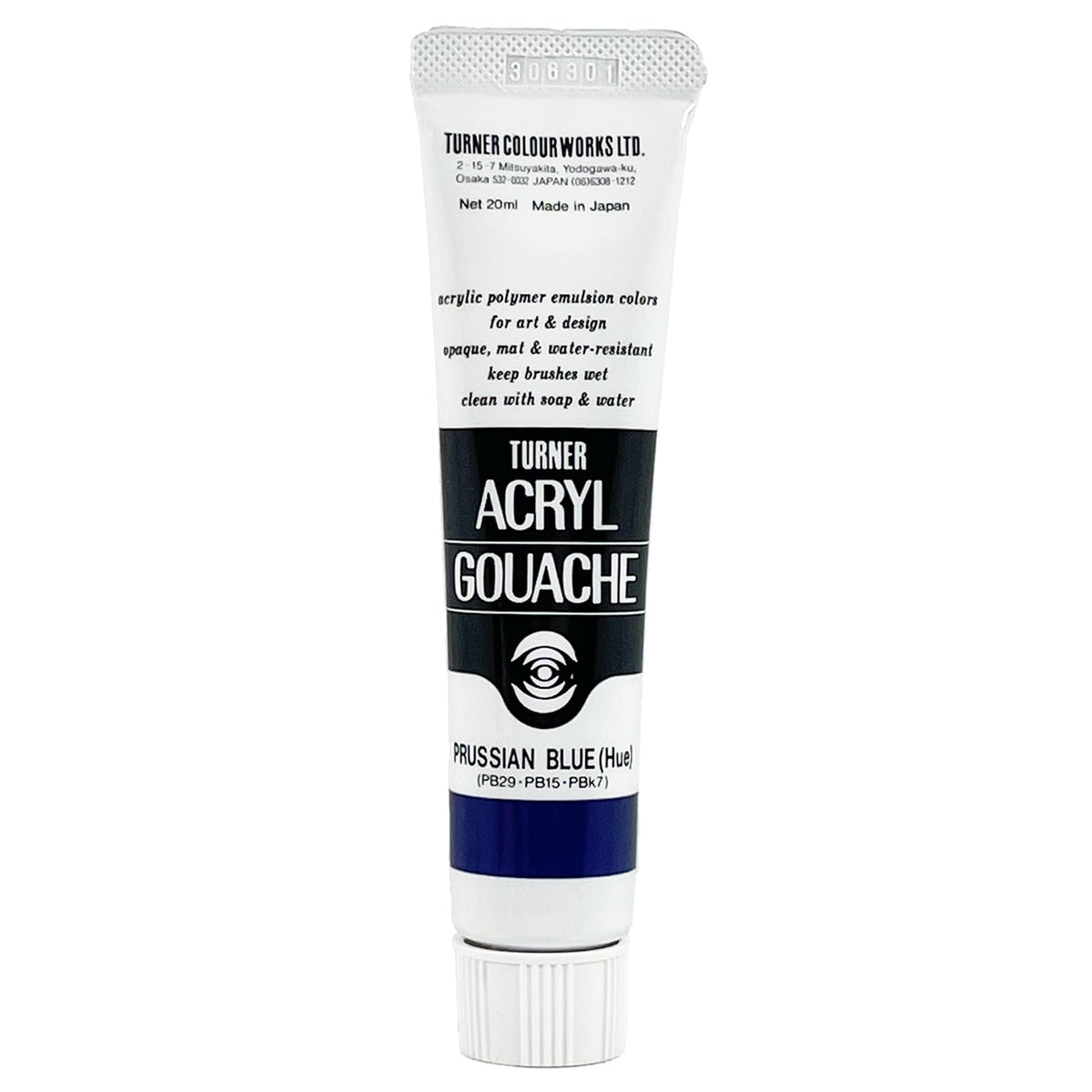 Turner Colour Works Acryl Gouache Artist Acrylic Paint - Single 20 ml Tube - Prussian Blue Hue