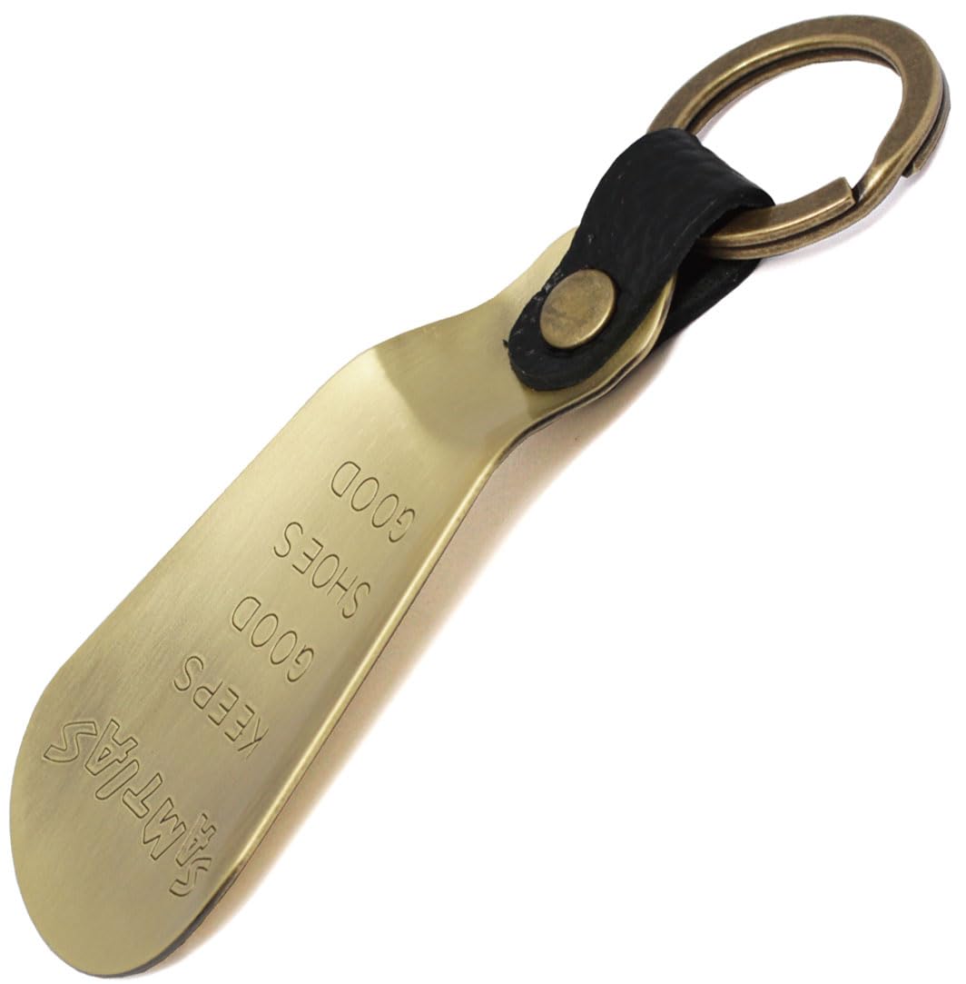 ダナック(Donok) Shoehorn Portable Men's Stylish Brass Shoe Horn Keychain Leather & Ring, Black, Kondo, SAMTIAS Plus, Made in Japan