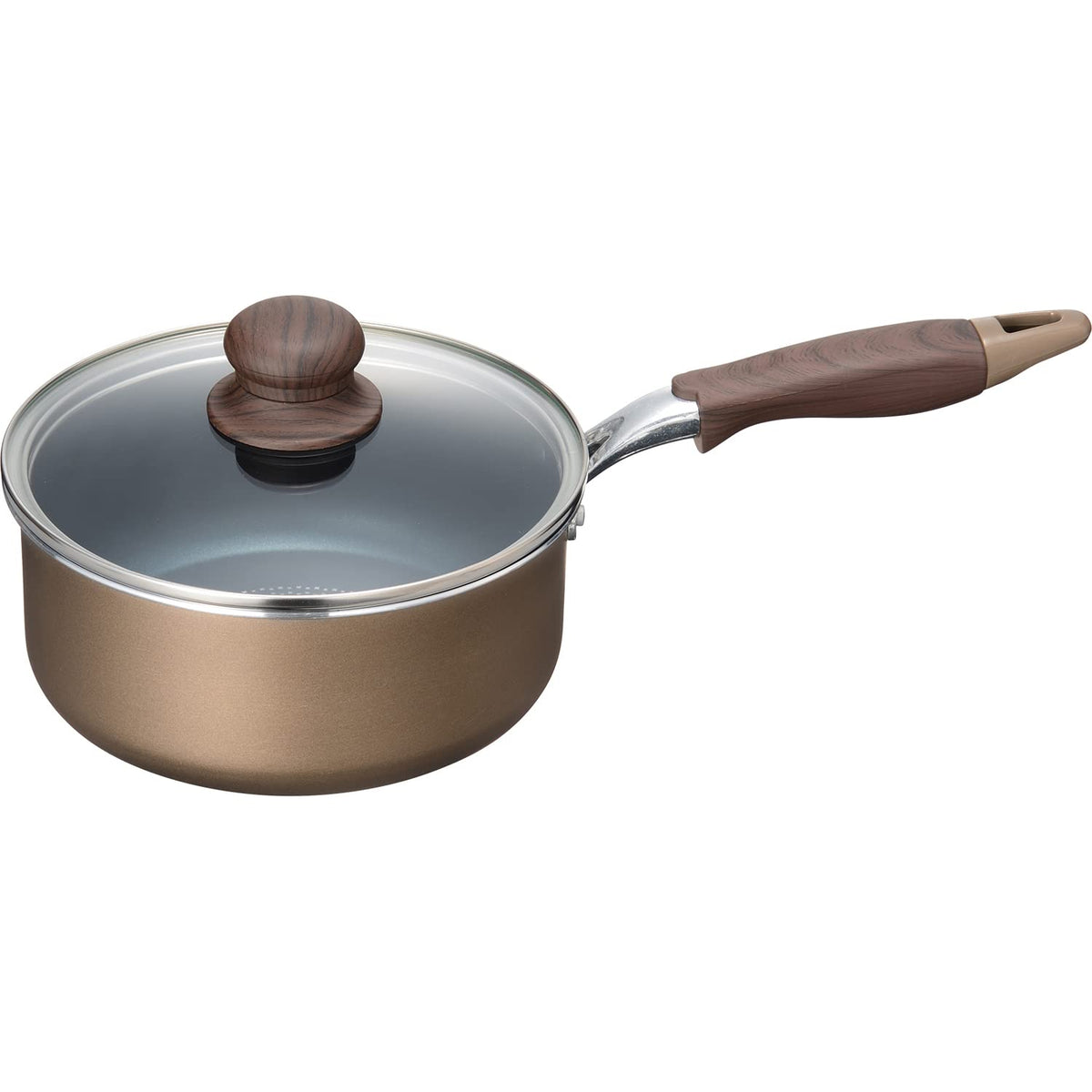 Wahei Freiz Branano 2 MB-2392 Non-Stick Induction Gas Compatible Single Hand Pot 7.1 inches (18 cm), Beige with Glass Lid
