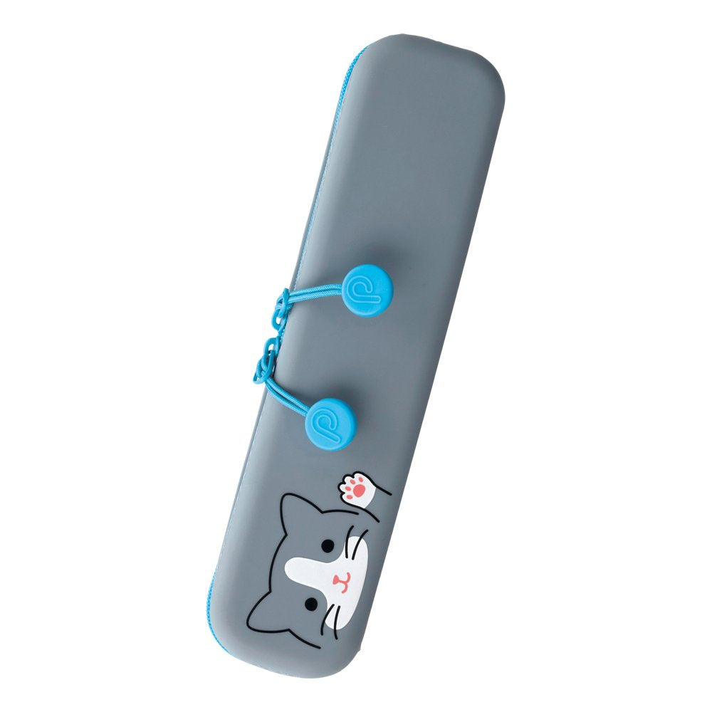 LIHIT LAB PuniLabo Slim Zipper Pen Pouch, 7.9" × 1.9", Gray Cat (A7717-4)