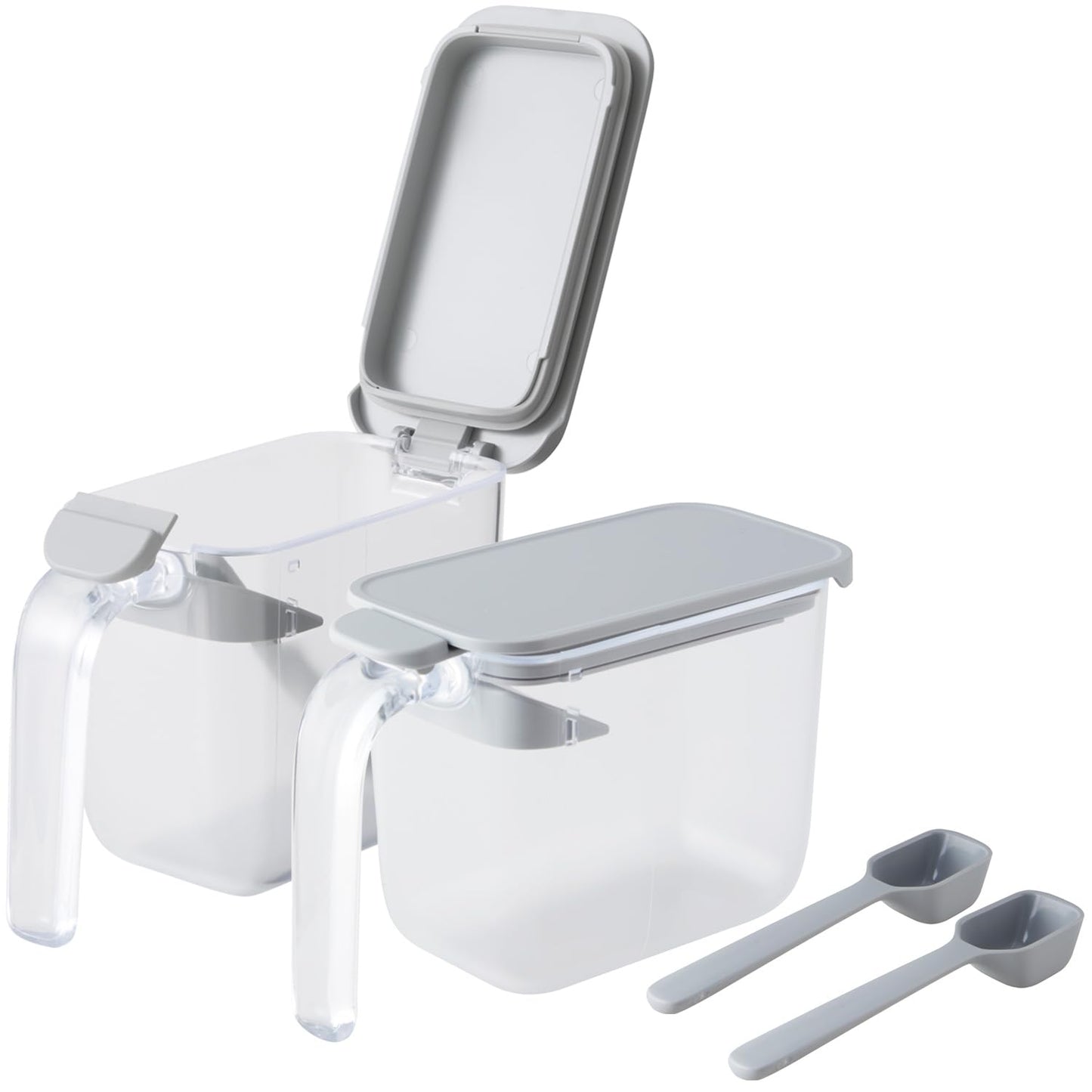 Marna R209GY Condiment Pot with Spoon (2 Pieces/Gray), Condiment Container with Seal, Moisture Proof, Salt and Sugar Container (Good Lock Container)