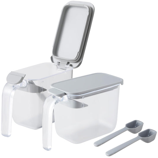 Marna R209GY Condiment Pot with Spoon (2 Pieces/Gray), Condiment Container with Seal, Moisture Proof, Salt and Sugar Container (Good Lock Container)
