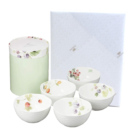 Narumi 96010-21902PAZ Bowl and Plate Set, Lucy Garden, 4.3 inches (11 cm), Berry Pattern, Set of 5 Patterns, Stylish, Cute, Relief, Small Bowl, Tableware Set, Wedding Gift, Mother's Day Gift,