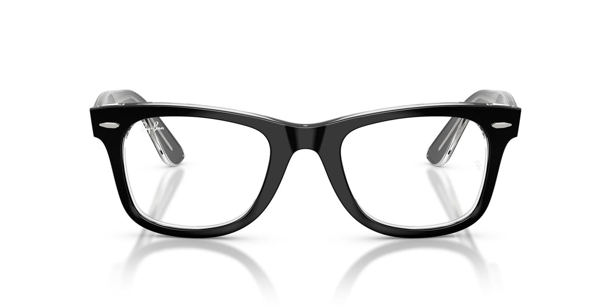 Ray-Ban RX4340V Wayfarer Ease Prescription Eyewear Frames, Black On Transparent/Demo Lens, 50 mm