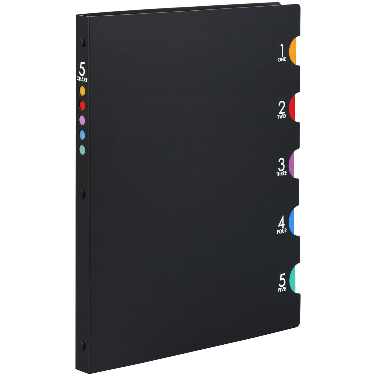 Maruman Five Chart 30‑Ring Binder with 5 Index Windows & Matching 5‑Tab Dividers, A4 Size, 8.27" x 11.69", Holds 60 Sheets, Laminated Tabs, Black, Made in Japan