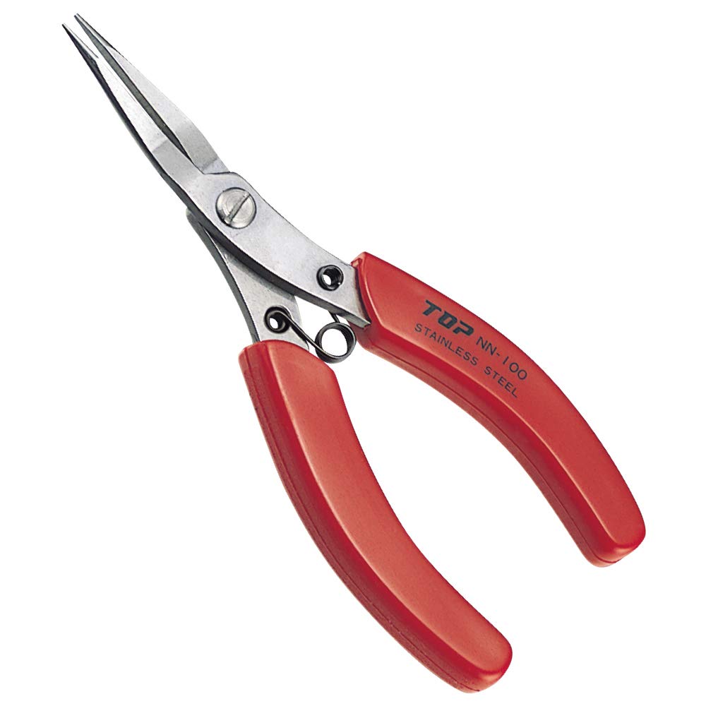 TOP NN-100N Needle Nose Pliers, Tip 0.05 inch (1.2 mm), Knurled, Spring Included, Straight Shape, Stainless Steel, Lead Pliers, Made in Japan