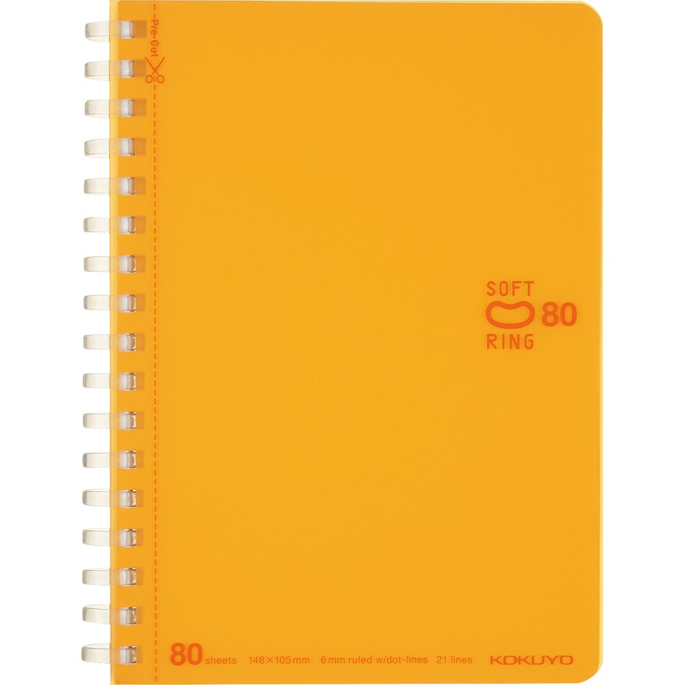 Kokuyo SV358BT-YR Notebook, Soft Ring, Dotted B Ruled, A6, 80 Sheets, Orange