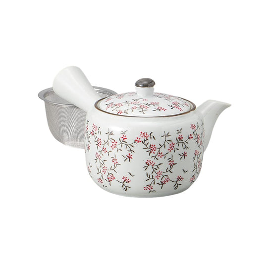 Ale-net Teapot Pot, 4.1 x 3.8 inches (10.5 x 9.7 cm), 13.8 fl oz (380 cc), Brush Flowers, Red UM Teapot, Porcelain, Stylish