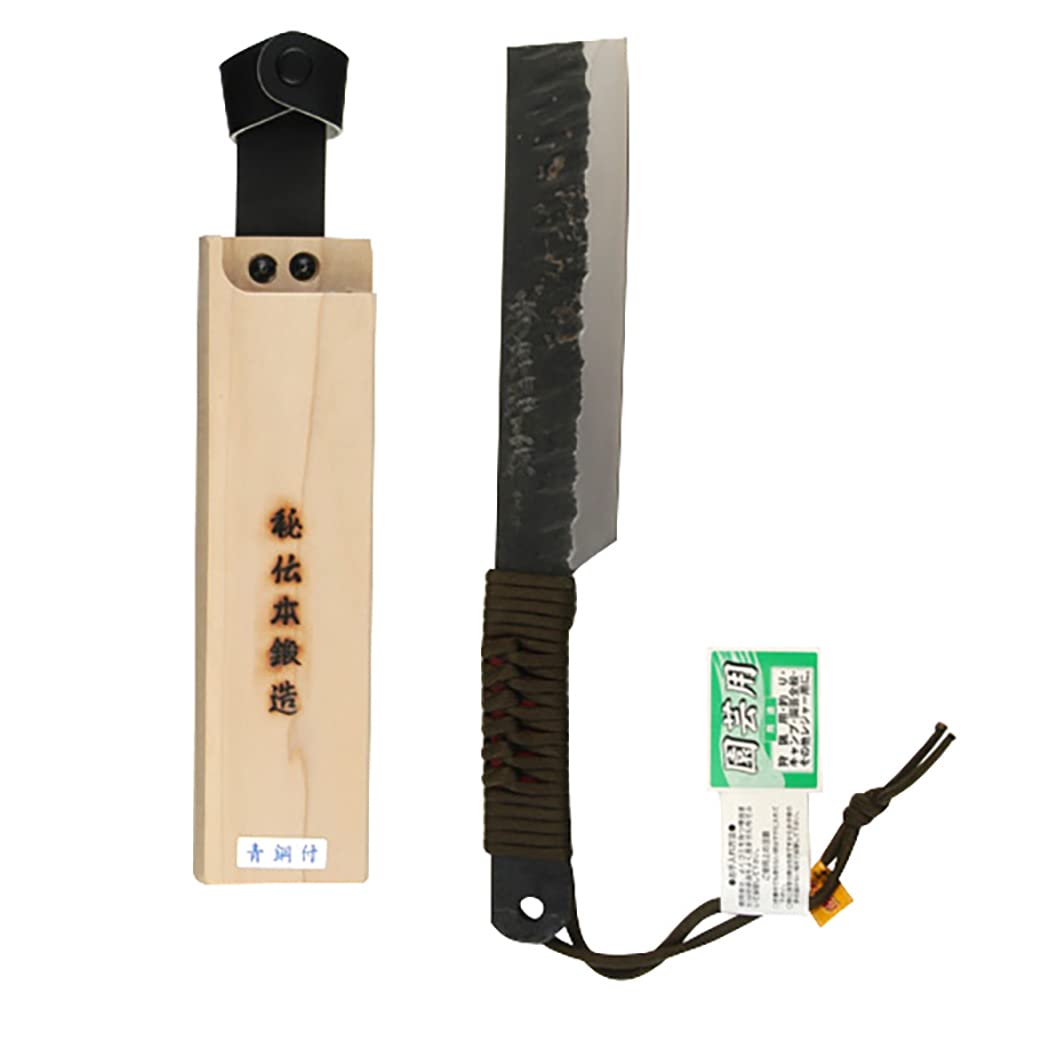 秀 存 昭三 by Mountain Blue Steel Machete 片刃 Wood Saya 53 – 180BK 180 mm