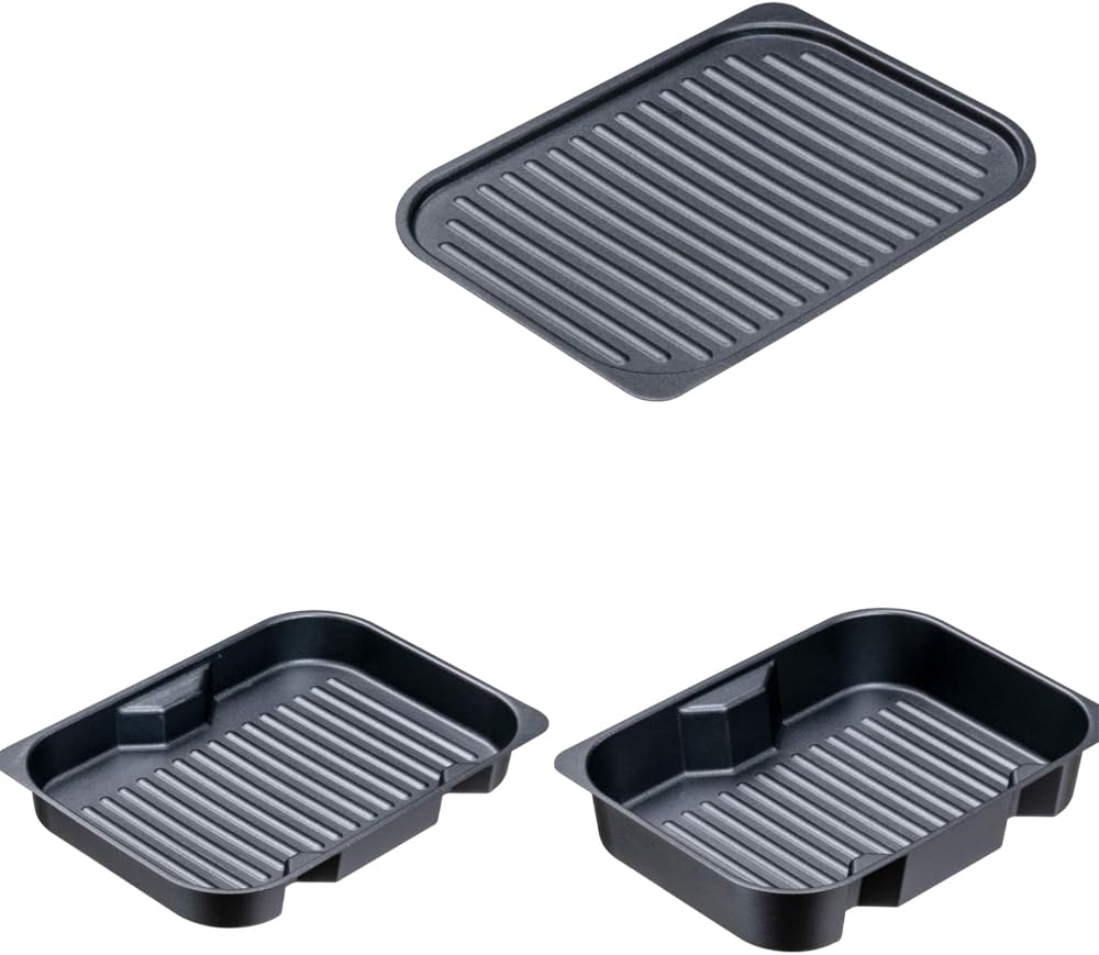イシガキ産業 Ishigaki 4209 Grill Pan, Black, Approx. Width 7.1 x Depth 9.6 inches (18 x 24.5 cm), Grill Master Deep, Shallow Plate, Corrugated Plate, Set with Recipes, Toaster Oven, Grill, Dishwasher-Safe