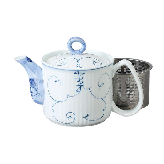 Ale-net Teapot Pot (Stainless Steel with Tea Strainer) 3.5 x 4.1 inches (9 x 10.5 cm), 11.8 fl oz (350 cc), Arita Ware, Arabesque Grape SS Lightweight Pot, Porcelain, Made in Japan, Fashionable