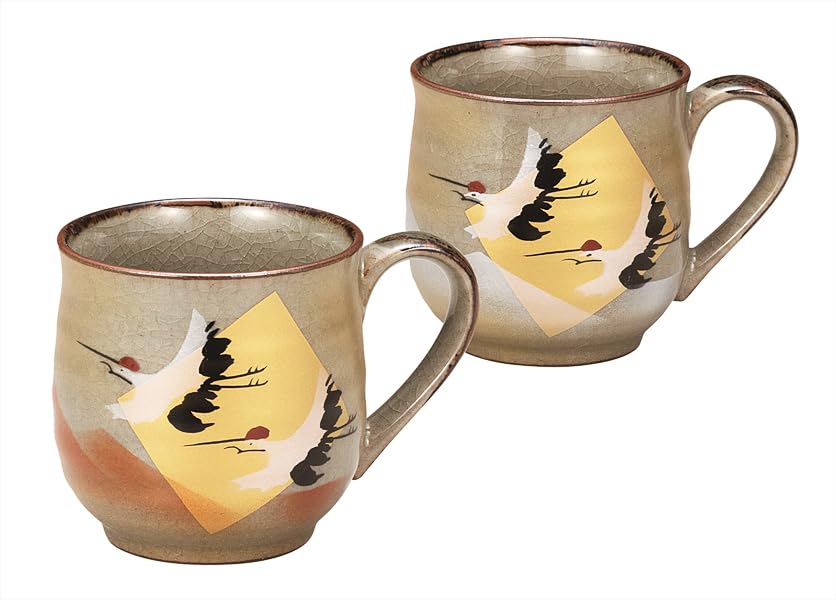 K9-1025 Kutani Yakuya Pair Mug, Gold Foil Crane