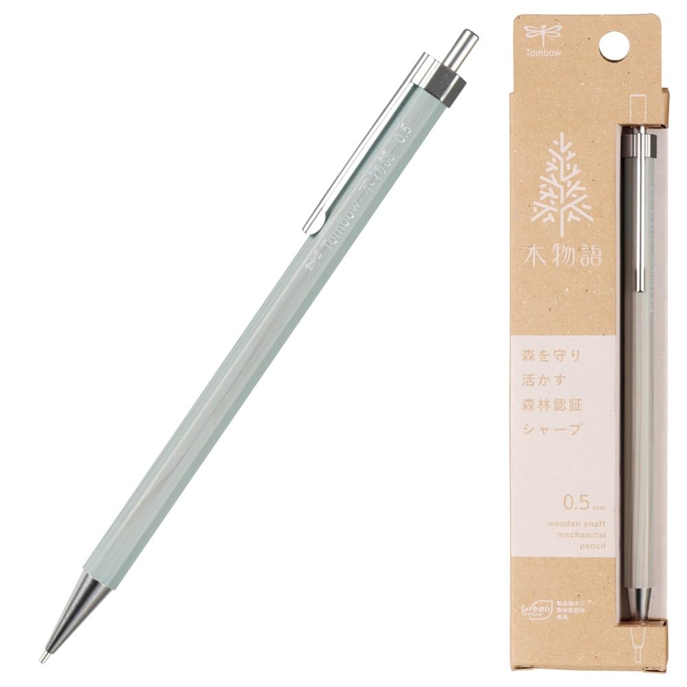 Tombow KIMONOGATARI Mechanical Pencil 0.5mm, Natural Wood Barrel, DHA-151 Japanese Eco-Friendly Pencil (Nemophila Blue)