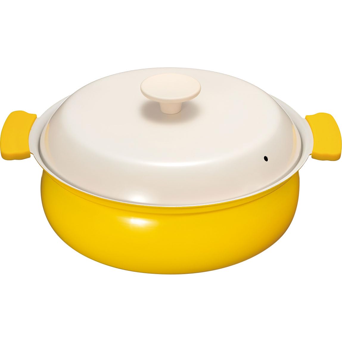 Wahei Freiz RB-3215 Tabletop Pot, 9.4 inches (24 cm), For 3-4 People, Yellow, Induction Compatible, Gas, Double Handed Pot, Light Ceramic