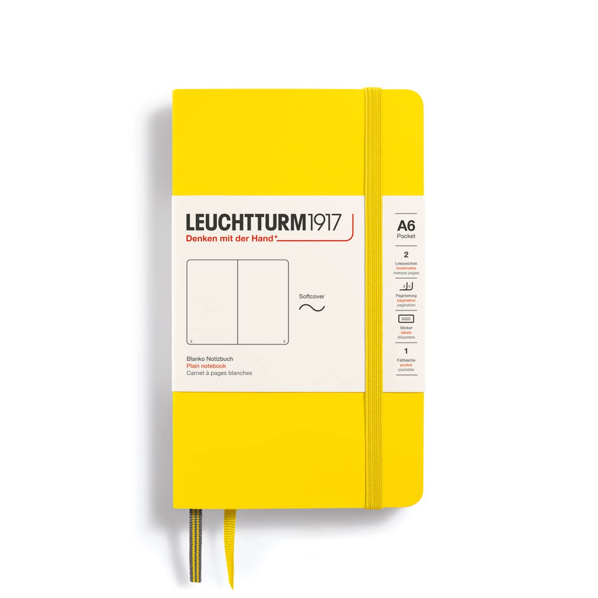 LEUCHTTURM1917 - Notebook Softcover Pocket A6-123 Numbered Pages for Writing and Journaling (Plain, Lemon)