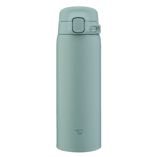 Zojirushi SU-BA48-GM Water Bottle, 16.2 fl oz (480 ml), Easy to Clean, Dishwasher Safe, Seamless Stopper, Only 2 Pieces, Lightweight & Compact, Cold & Heat Retention, One-Touch Mug, Calm Green