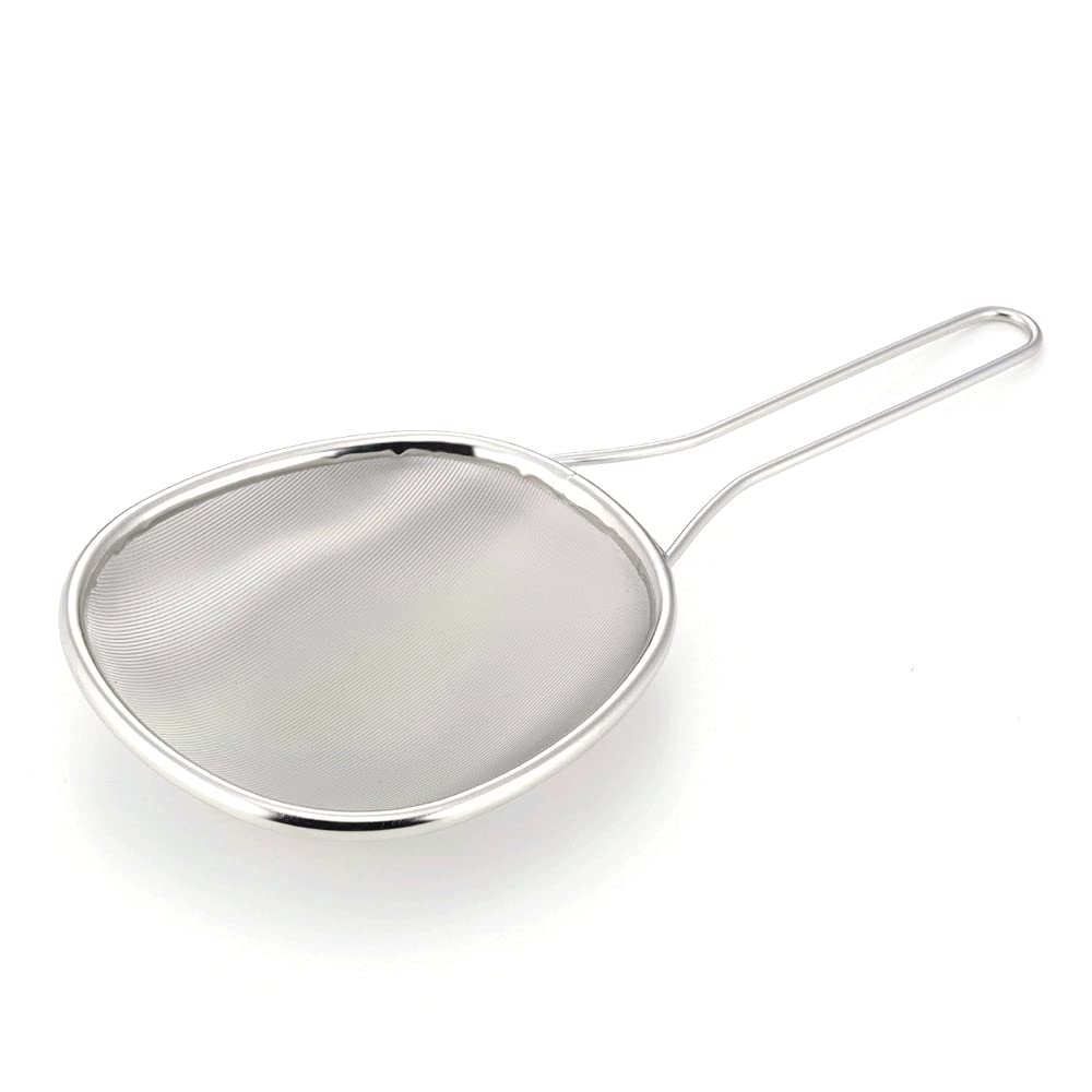 Shimomura Planning 38614 Fine Soup Scoop Colander, Made in Japan, Dishwasher Safe, 200 Mesh, No Kitchen Paper Required, Oval Shape Along the Side of the Pot, Bonito Bonito, Stainless Steel,