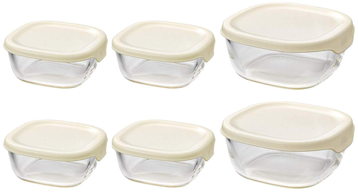 HARIO KST-2012-OW Heat Resistant Glass Storage Container, Made in Japan, White, Pack of 3