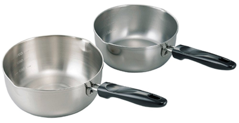 Shimomura 28940 One-Handed Pot, Yukihira Hot Pot, Set of 2, 6.3 inches (16 cm), 7.1 inches (18 cm), Made in Japan, Compatible with Direct Fire, Induction, Durable, Easy to Use, Graduated, Versatile,