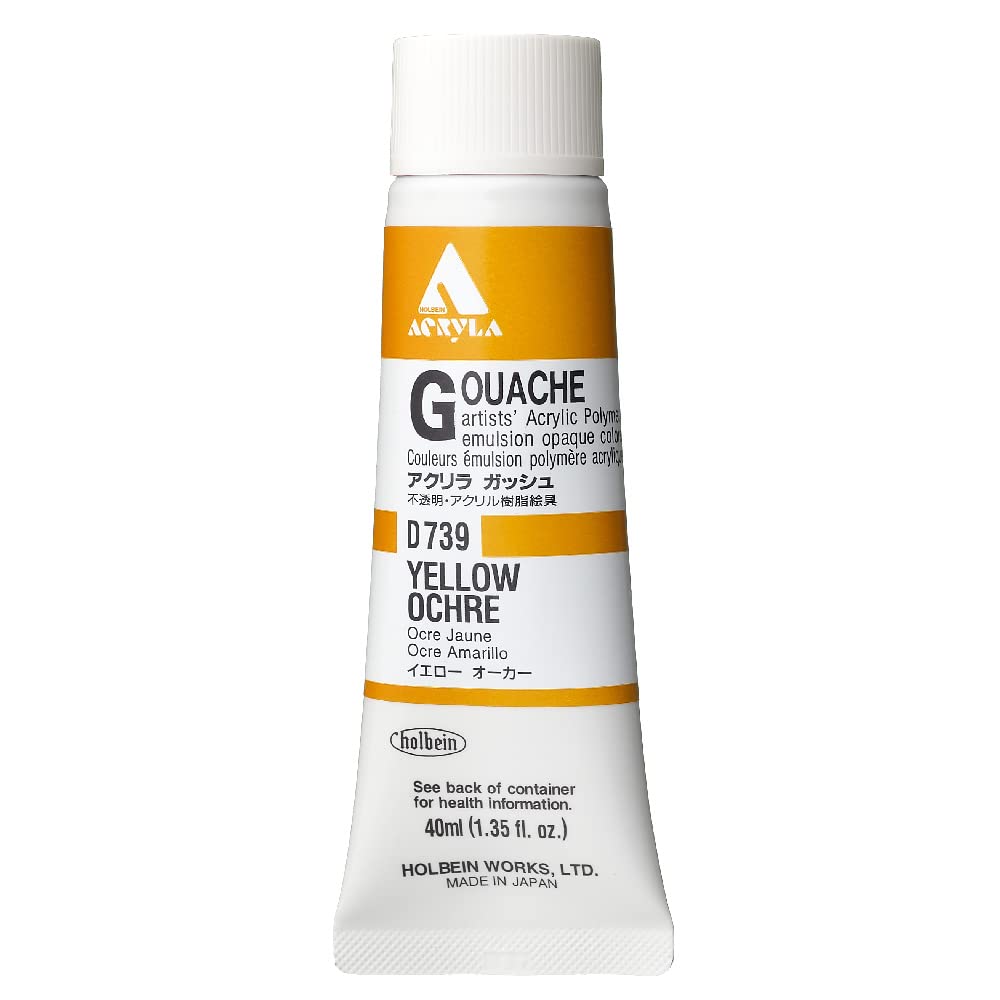 Holbein Acrylic Gouache Artists Acrylic Polymer Emulsion, 40ml Yellow Ochre (D739A)