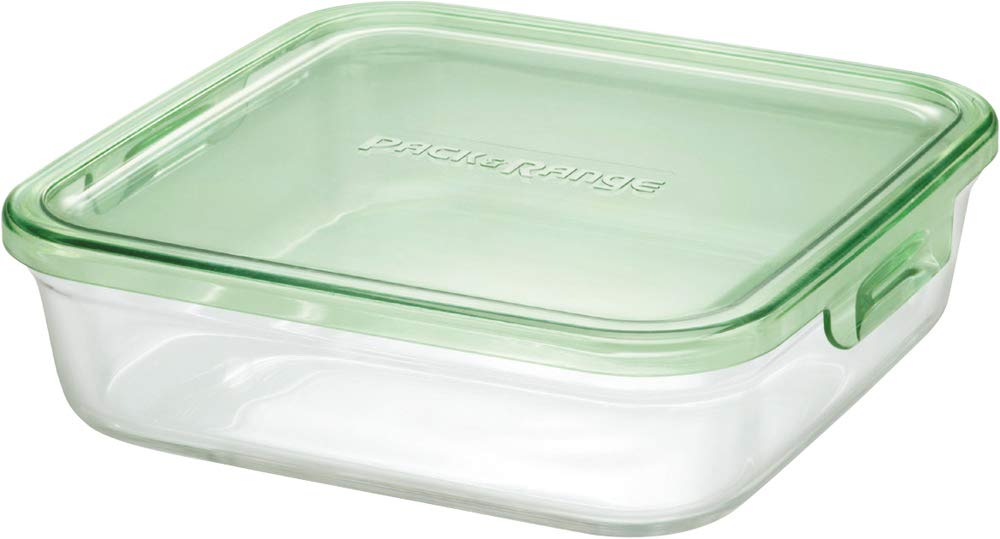 iwaki KC3248N-G Heat-resistant Glass Storage Container, Green, Square Shape, Large, 1.2L, Pack & Range
