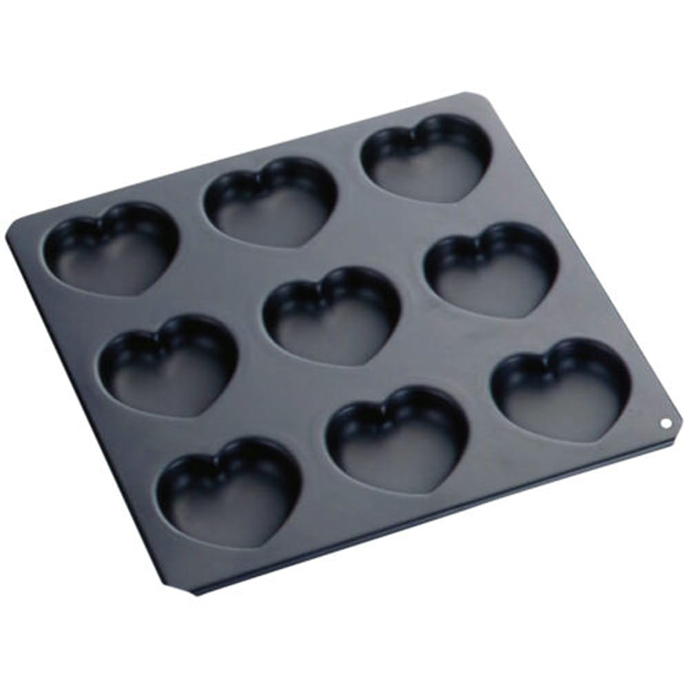 Tiger Crown Cake Pan, Black, 9.9 x 9.6 x 0.5 inches (252 x 246 x 13 mm), Black Heart Shape 9P, Steel, Silicone Painting, Heat Resistant to 250 Degrees 5044