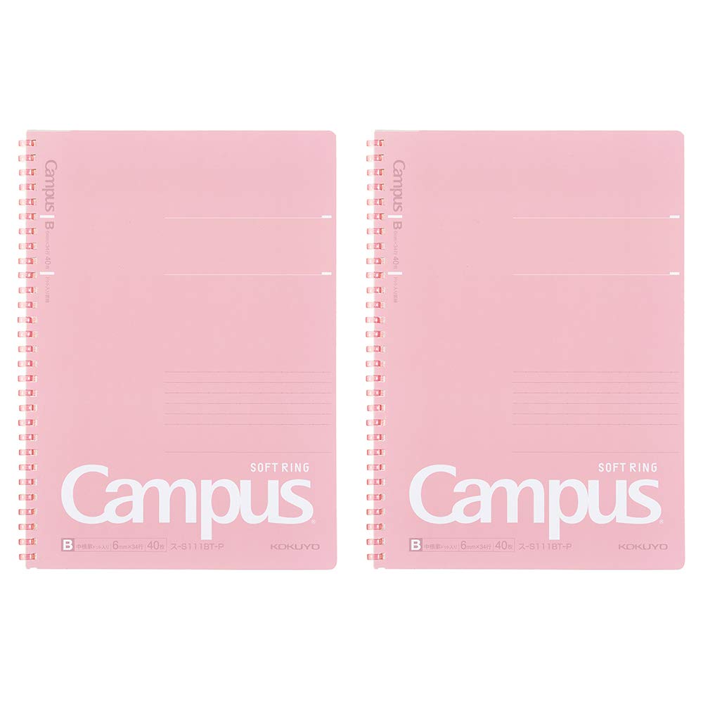 Kokuyo Campus Soft Ring Notebook, Semi-B5, B 6mm Dot Ruled, 34 Lines, 40 Sheets, Pink, Set of 2 (SU-S111BT-P)