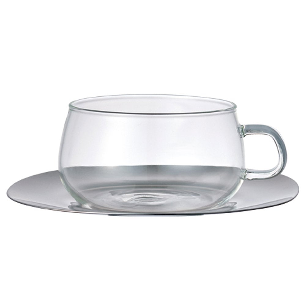 KINTO 8337 Cup & Saucer, 8.1 fl oz (230 ml), Stainless Steel, Heat Resistant Glass, Gift