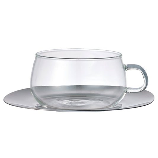 KINTO 8337 Cup & Saucer, 8.1 fl oz (230 ml), Stainless Steel, Heat Resistant Glass, Gift