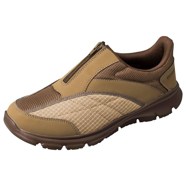Dunlop Refind DR3001 Men's 4E Sneakers, Wide, Slip-on, Zippered, Walking Shoes, Khaki, 26.5 cm 4E