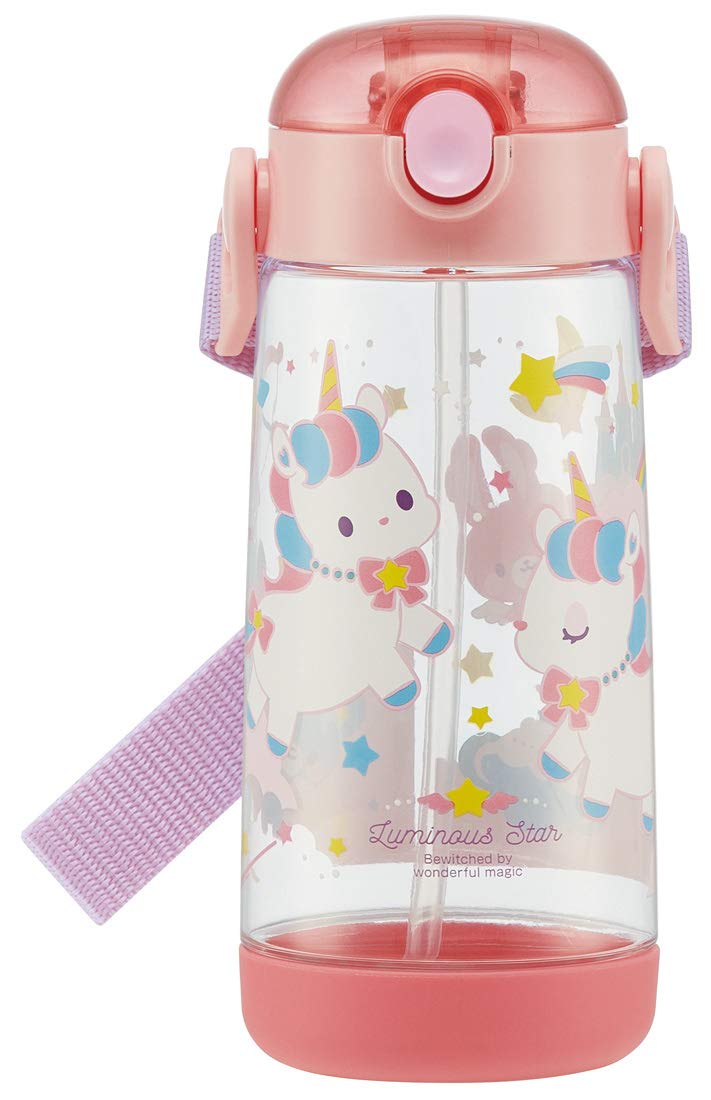Skater PDSH5 Children's Drinking Bottle with Straw, Clear Bottle, Unicorn, 16.9 fl oz (480 ml), For Girls