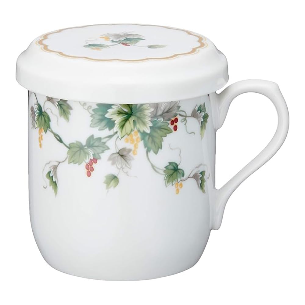 Narumi 7950-32930 Arpage, Mug with Lid, 9.4 fl oz (290 cc), Green, Grape Pattern, Cute, Tea Strainer Included, Mug with Lid, Mother's Day Gift, Microwave Warming, Made in Japan, Gift Box Included