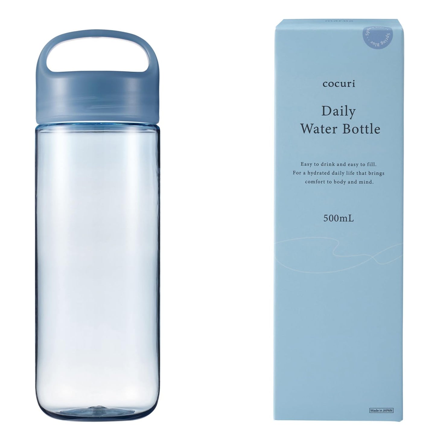 Marna Daily Water Bottle, 16.9 fl oz (500 ml) (Washerless) Smooth Mouth Feel Like Glass (Lightweight/Dishwasher Safe), Water Bottle, Drink Bottle (Made in Japan, Easy to Clean), Spring Blue K795B