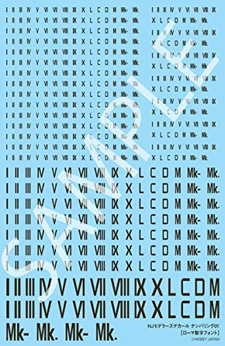 Hobby Japan HJ Modelers Decal Numbering 01 Roman Numerals Font/Black Decal for Plastic Model HJM001D4