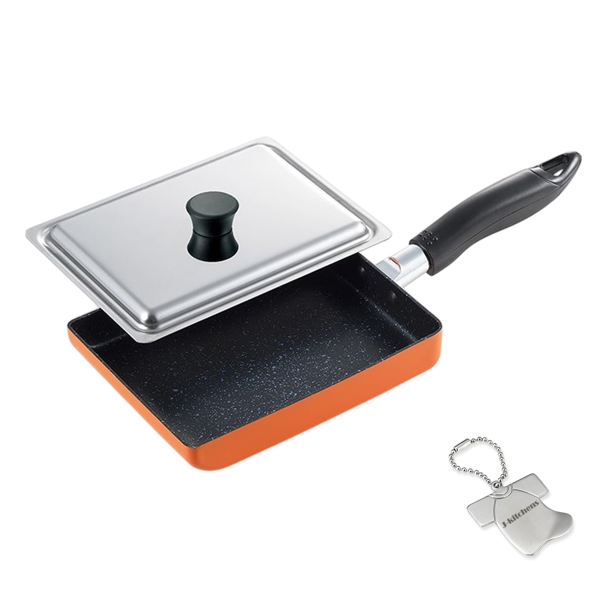 J-kitchens Morning Frying Pan with Lid, Induction Compatible, Marble Coating, Fluorocarbon Resin Processing, Original T-shirt, Can Opener Included