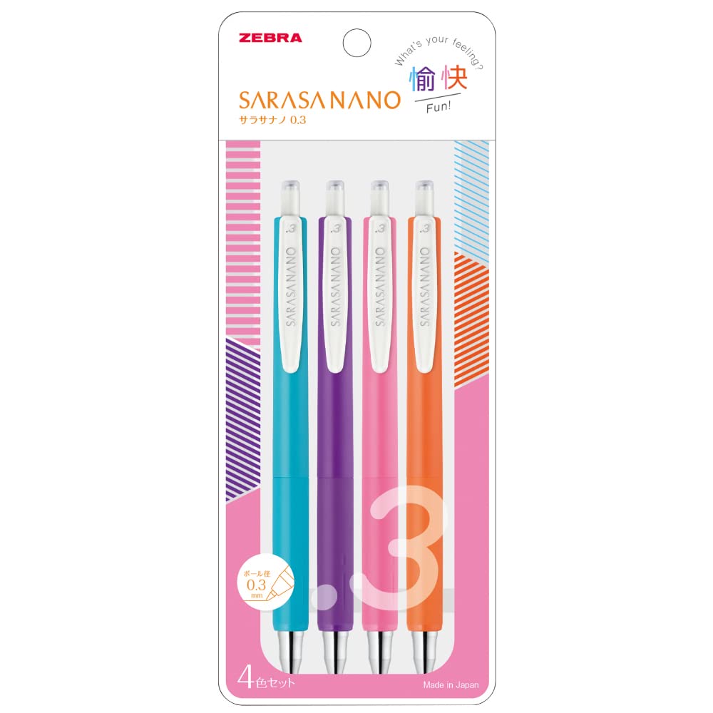 ZEBRA JJH72-4C-YU Gel Ballpoint Pen Sarasa Nano 0.3mm Set of 4 Colors Fun
