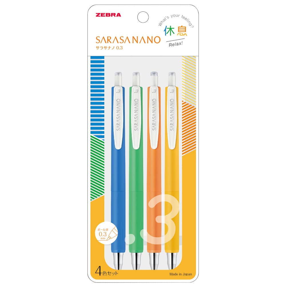 ZEBRA JJH72-4C-KY Sarasa Nano Gel Ballpoint Pen, 0.3mm, Set of 4 Colors, Resting