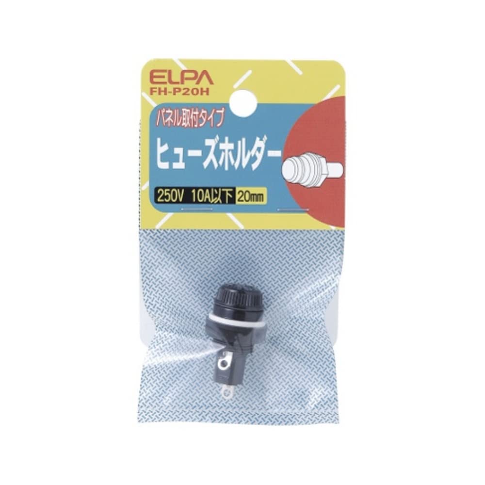 ELPA FH-P20H Fuse Holder, 250V, 10A or less, 0.8 inches (20 mm), Panel Mount Type, Φ13.1