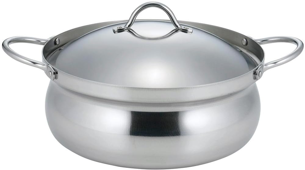 Shimomura 40444 Stainless Steel Pot, 7.1 inches (18 cm), Single Person Pot, Earthenpot, Double Handed Pot, Tabletop Pot, Shallow Type, Unbreakable, Chipless, Lightweight, Easy to Clean, Induction Compatible,