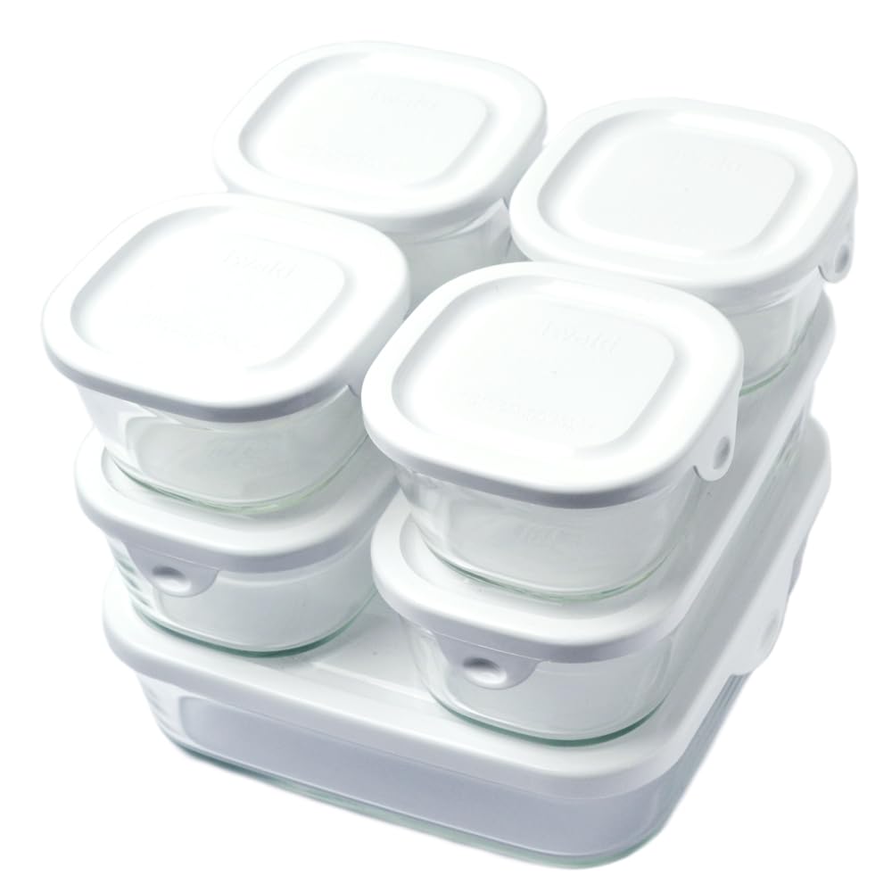 iwaki System SKC-NPR-W7 7-Piece Heat-Resistant Glass Storage Container, Pack & Range, White Set, Stackable Pack, 7 Pieces