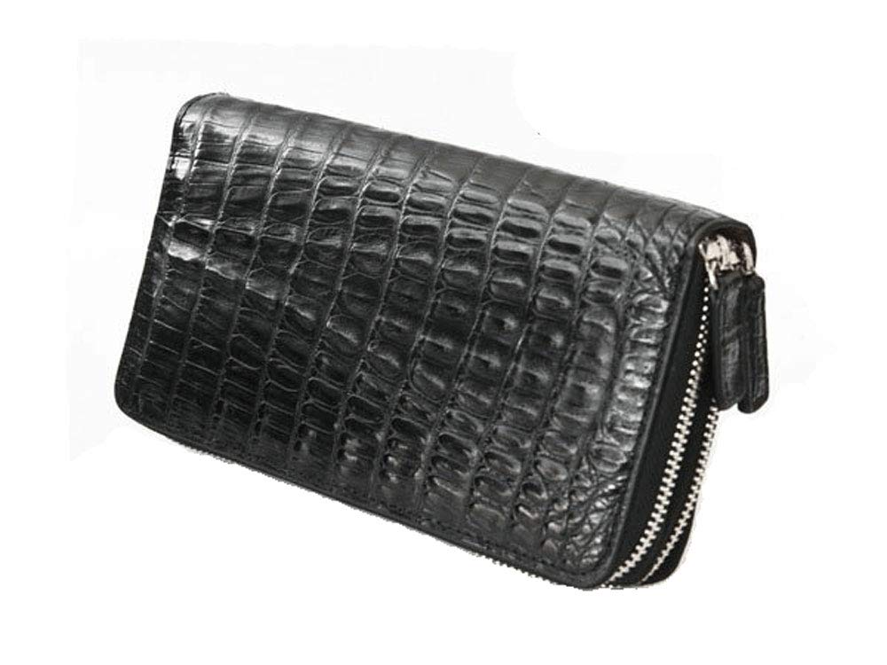 GODANE Men's Double Zipper Wallet in Caiman Crocodile tail Leather 8074cp BLACK