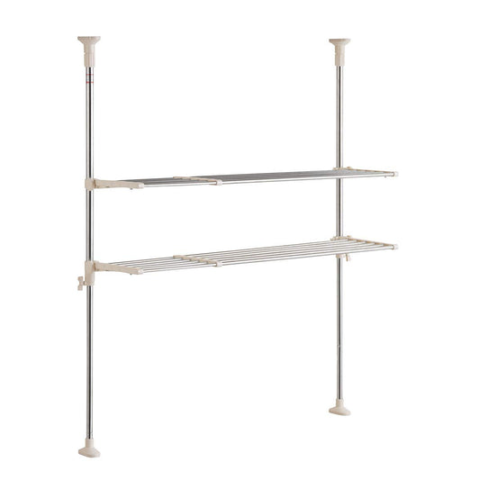 Bestco NY-1002 Stainless Steel Kitchen Rack, 2 Tiers, Extendable Shelf, Warm Gray